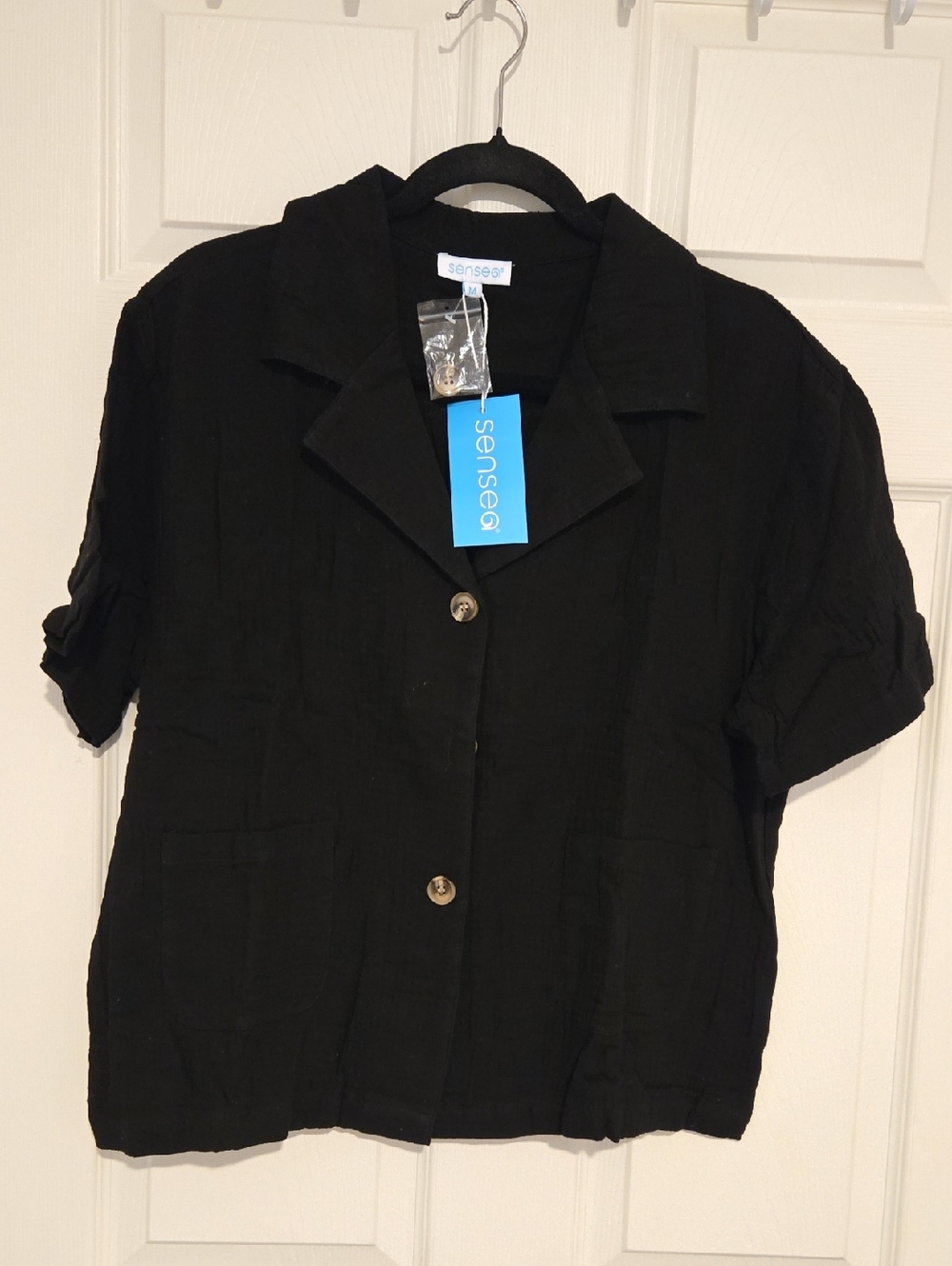 Sensea Black Short-Sleeve Button Down Shirt